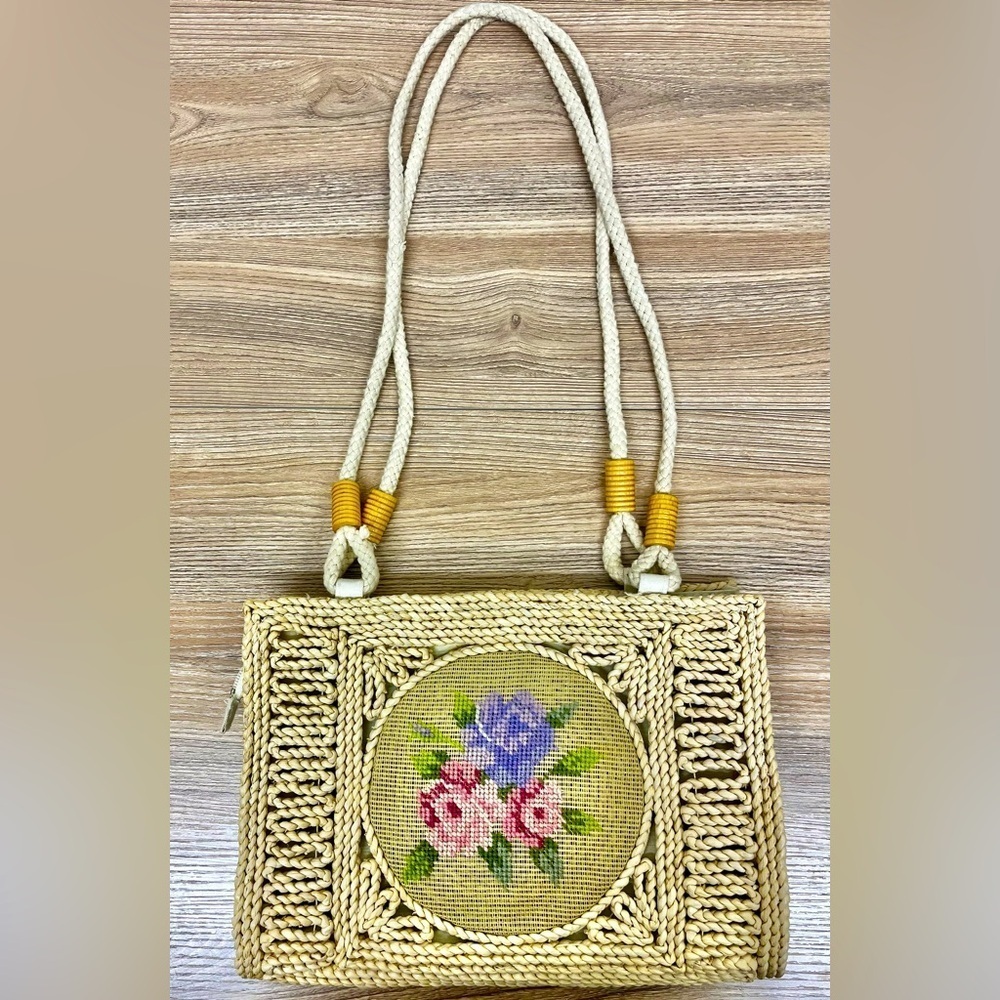 Vintage Cross Stitch Basket Weave Shoulder Bag